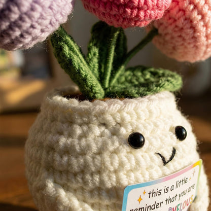 Handmade Crochet Tulip Doll, Positive Crochet Flowers, Perfect Teacher,Mothers Day, Birthday, Friendship Gifts for Women, Appreciation Gifts for Coworkers & Besties