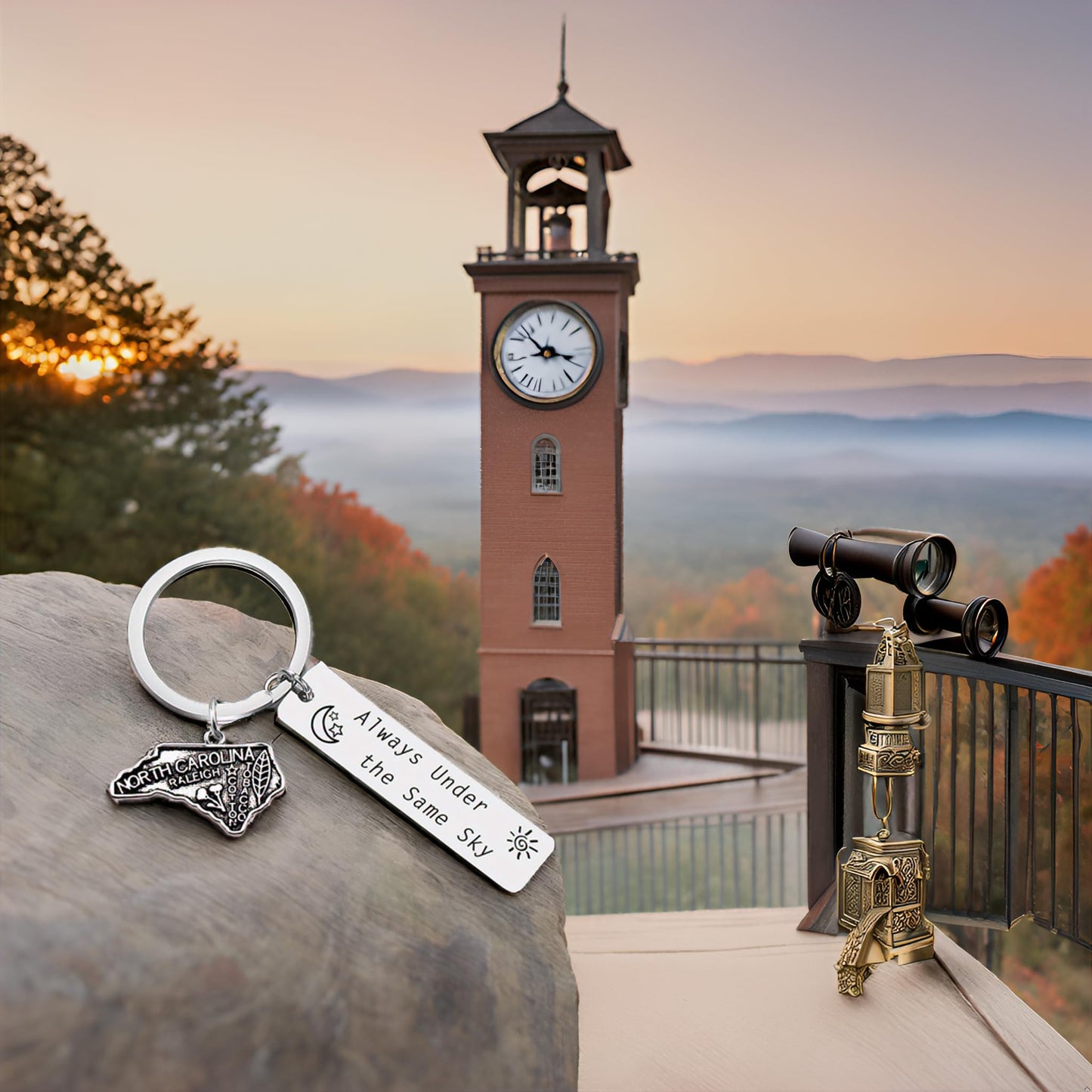JJTZX Always Under the Same Sky US State Keychain Long Distance Map Keychain Graduation Gift between Best Friends
