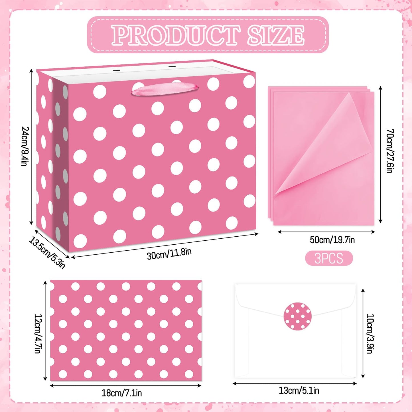 Allparty 11.8" Pink Polka Dot Gift Bag Set - Cartoon Mouse Design with Wrapping Paper, Card, Envelope & Stickers - Girls Birthday Baby Shower Party Favor Supplies
