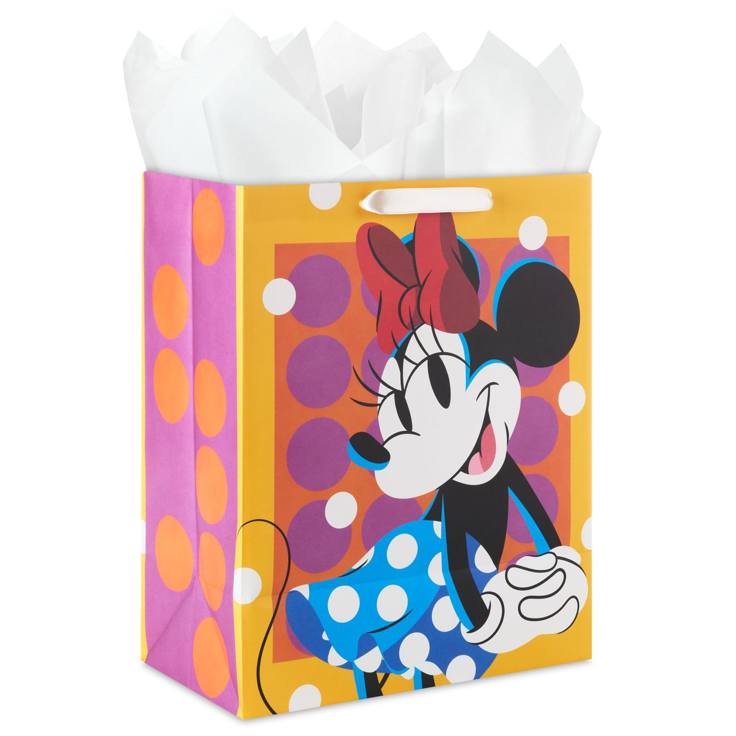 Birthday Hallmark Disney 13" Large Gift Bag with Tissue Paper (Minnie Mouse, Yellow and Orange with Pink Polka Dots), Kids, Adults, Fans