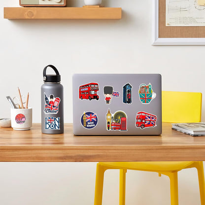 British London Style Stickers 50 Pcs Vinyl Decals for Water Bottles Kids Teens Adults Laptop Luggage Cup Computer Journal Wall Helmet Guitar Decoration Graffiti Sticker