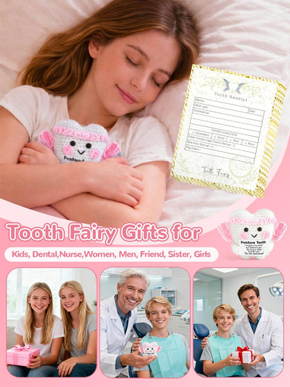 Dental Hygienist Gifts, Positive Crochet Tooth Dentist Gifts with Card for Women, Dental, Nurse, Assistant Inspirational Plush, Office Desk Decor, Easter Basket Essentials Stuffers