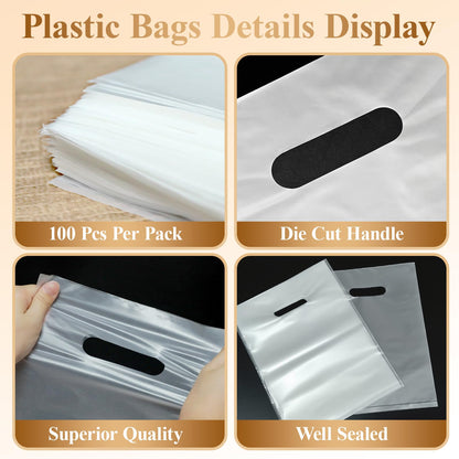 100 Pcs Plastic Bags With Handles 9"x12", Clear Gift Bags Shopping Merchandise bags for Small Business Retail Stores Gifts