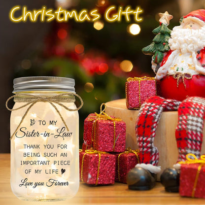 Sister in Law Gifts, Mason Jar Night Lights - Gifts for Sister in Law Birthday Christmas Mother's Day Wedding Thanksgiving Gifts