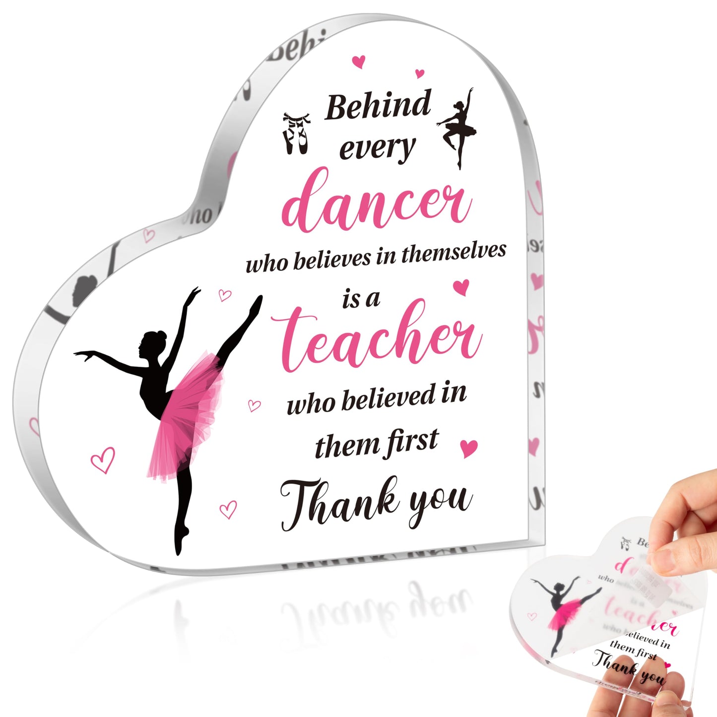WATINC Acrylic Heart Table Centerpiece - Appreciation Gifts Award for Teacher, Thank You Dance Teacher Keepsake for Women, Dancer Graduation Sign, Thanks Dancing Instructor Desk Decor for Farewell