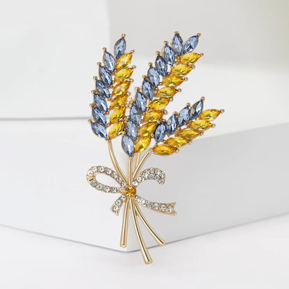 Fashion Three-head Ear of Wheat Brooch for Women Blue and Yellow Ukrainian Flag Brooch Patriotic Pin Gift