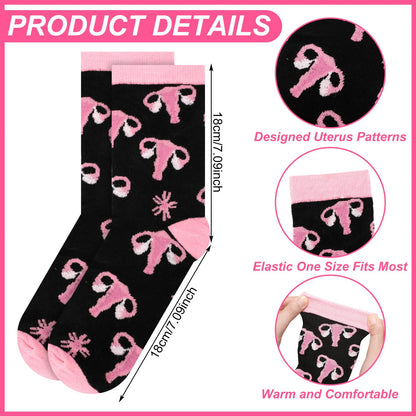 Glitopper 12/6 /3 Pcs Funny Uterus Crew Socks for Women Novelty Labor and Delivery Nurse Cervix Uterus Socks for Nurse Gifts