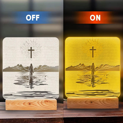 Christian Mom Gift – LED Night Light with Jesus and Cross Design – Mother's Day for Christian Mom – USB Powered Lamp – Wooden Base – Inspirational Christian Home Decor and Encouragement Gift