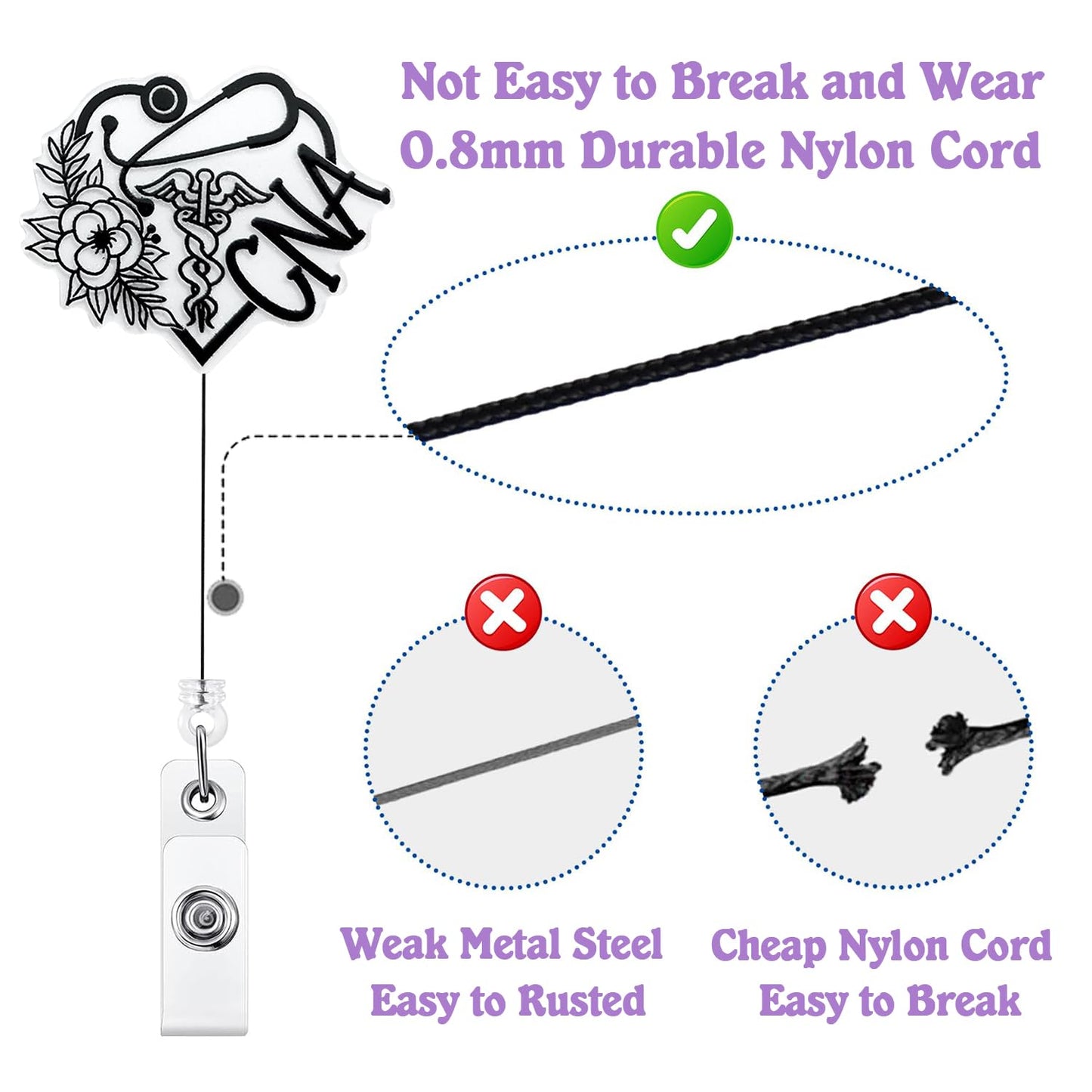 CNA Badge Reel Holder Retractable for Certified Nurse Nursing Assistant & Medical Worker | CNA Graduation Gifts, Funny Nurse ID Name Badge Reel with Alligator Clip & 24” Durable Nylon Cord | Acrylic