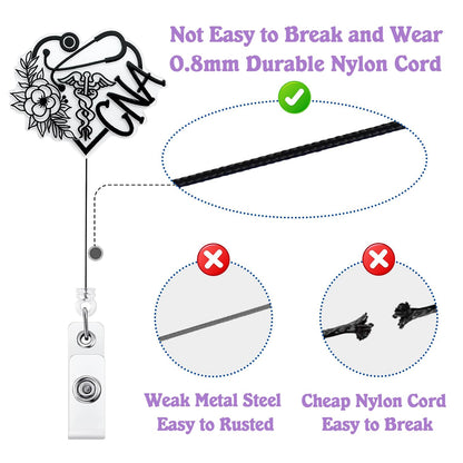CNA Badge Reel Holder Retractable for Certified Nurse Nursing Assistant & Medical Worker | CNA Graduation Gifts, Funny Nurse ID Name Badge Reel with Alligator Clip & 24” Durable Nylon Cord | Acrylic