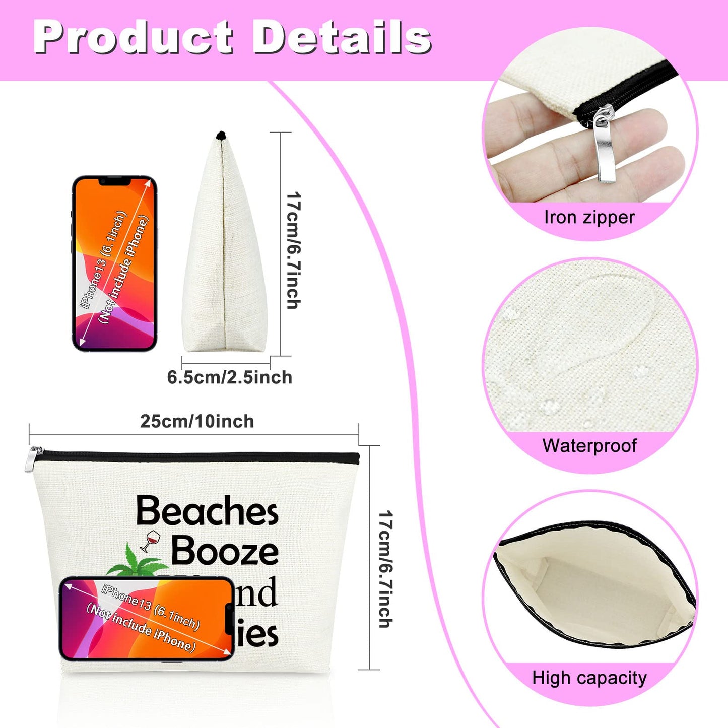 Mxrymvu Beach Gifts for Women Friends Makeup Bag Beach Lover Gifts Cosmetic Bag Funny Vacation Gift Seaside Themed Pouch for Women Besties Birthday Christmas Graduation Present Travel Makeup Pouch