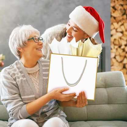 HONTIUS 11.8'' Extra Large Gift Bag Bags, Square Giant xl White Bridesmaid Gift Bag with Tissue Paper and Card for Wedding Birthday Presents Christmas Gifts Women 1PCS