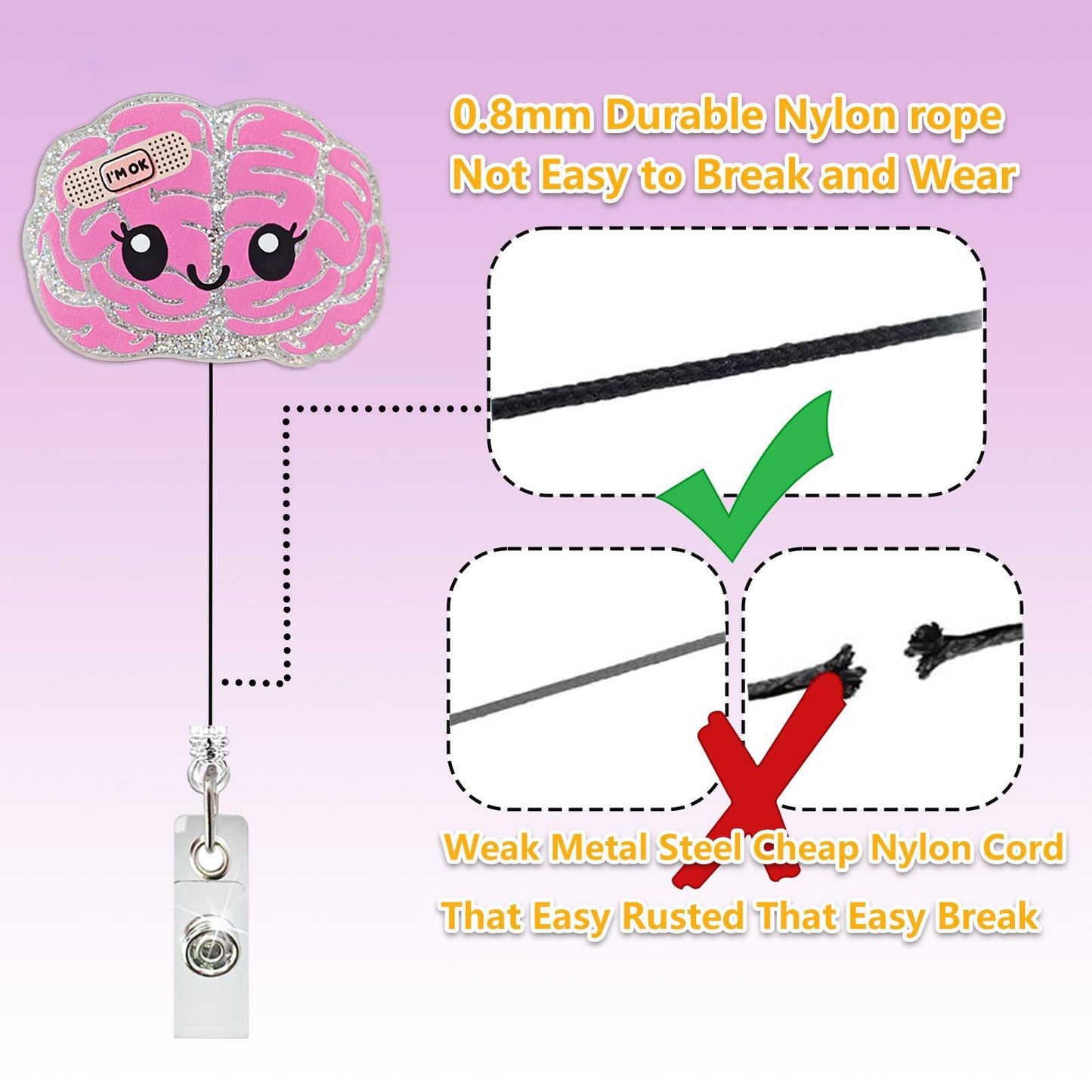 Funny Brain Badge Reel Retractable for Neurology Nurse, Neuro Nurse Brain Badge Holder for Work, Personalized Neurologist Gifts, Neuroscience Badge Holder with Alligator Clip & 24” Durable Nylon Cord