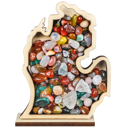 CroBlissful Michigan Shaped Wooden Shadow Box with Acrylic Window, Shadow Boxes Display Cases for Agates, Shark Teeth Starfish Trinket Coastal Decor Christmas Bedroom Living Room Gift