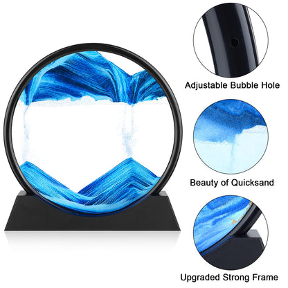 Moving Sand Art Picture - 3D Quicksand Painting Decor - Round Glass 3D Deep Sea Sandscape - Relaxing Decoration for Home,Office,Desk,Mantle,Bookshelf,Room- (Blue, 7 in)