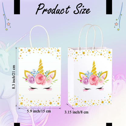 Crtiin 24 Pcs Unicorn Party Favor Bags for Birthday Party Supplies, Unicorn Gift Bag Goody Treat Candy Bags for Valentines Day Baby Shower Birthday Carnival Festivals Decorations