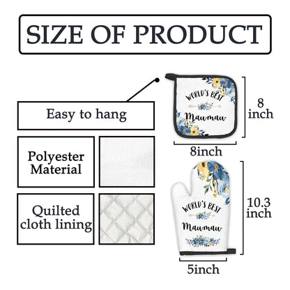 Mawmaw Gifts Oven Mitts and Pot Holders Sets, Gifts for Mawmaw from Grandkids Kitchen Decor Accessories Sets, World’s Best Mawmaw Heat Resistant Oven Glove Potholders for Kitchen Cooking
