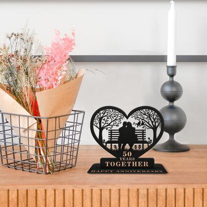 Golden Anniversary Wedding Gifts for Couple, 50th Wedding Metal Tabletop Decor with Engraved Heart, Timeless Home Keepsake for Parents,Couple,Friends