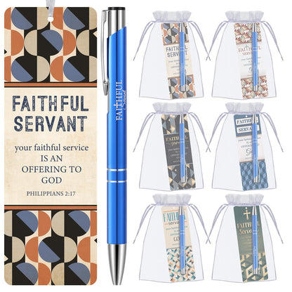 Dispowreath 24 Pcs/12 Sets Faithful Servant Gifts Pen with Bookmark 12 Faithful Servant Pen, 12 Philippians 2: 17 Bookmarks Appreciation Gift for Pastors Church Leaders Volunteers Prizes Party Favors