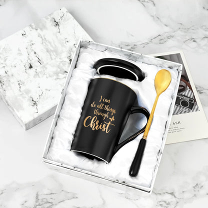 YHRJWN Christian Gifts for Women Men, I Can Do All Things Through Christ Mug, Religious Gifts, Priest Mug, Inspirational Coffee Mugs, Faith Cup, Christmas Gifts for Christian Friends, 14Oz