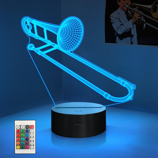 CoolGift Mart Trombone Night Light, 3D LED Optical Illusion Lamp with 16 Colors and Remote Controller, Gifts for Trombone Enthusiasts Music Lovers