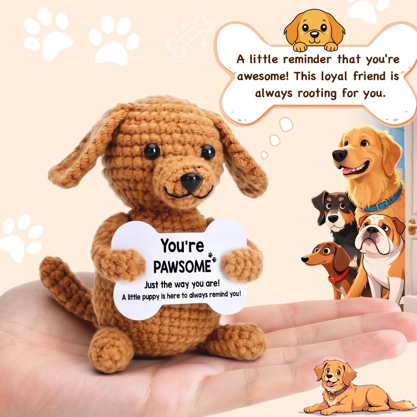 Funny Dog Gifts for Girls Boys Women Men Birthday Fathers Day Presents, Mini Cute Stuff Cool Things, Small Puppy Dog Stuffed Animal Plush, Emotional Positive Support Crochet Desk Decor Accessories