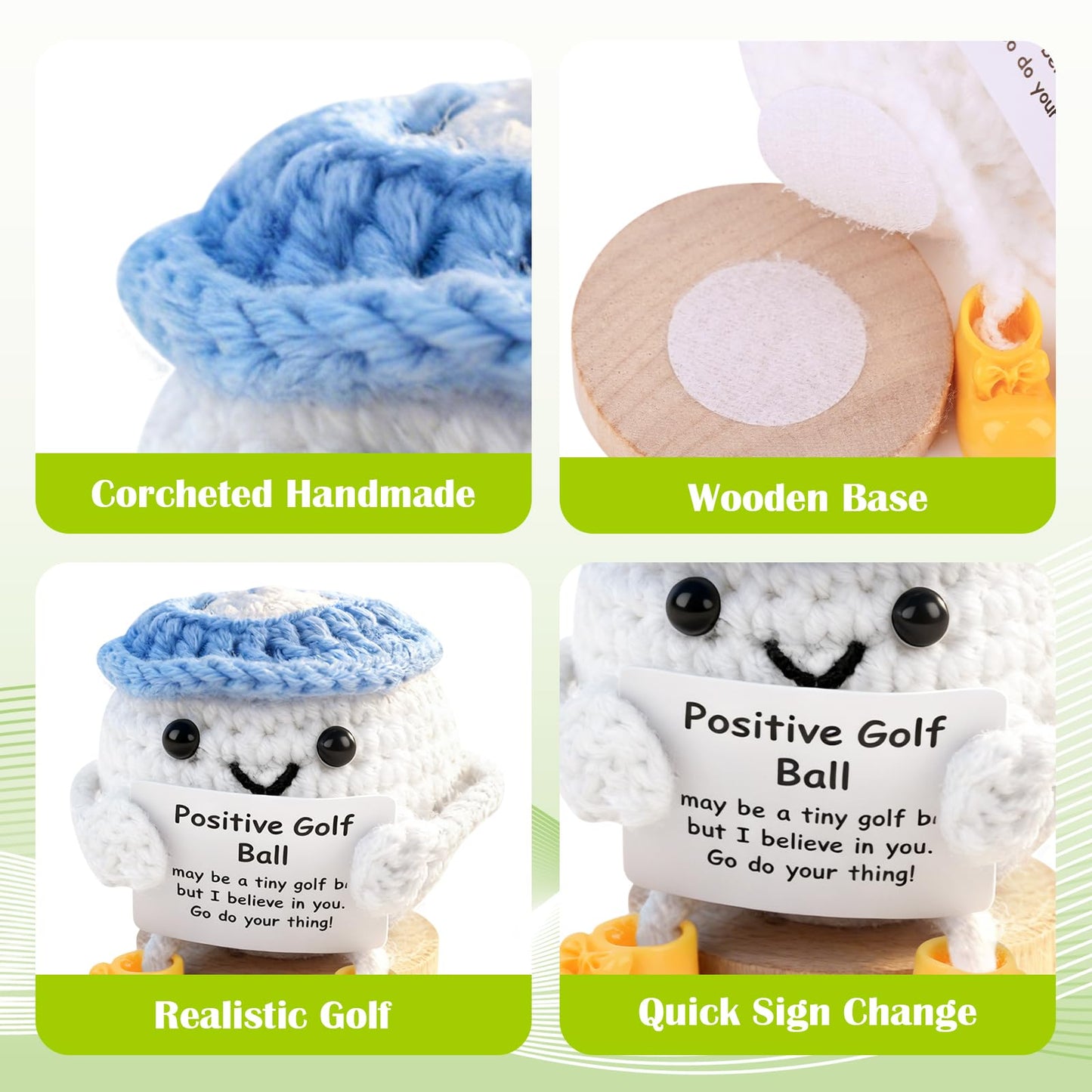 Fathers Day Golf Gifts, Funny Positive Golf Ball, Crochet Golf Ball with 30 Replaceable Cards & Removable Base, Funny Emotional Support Presents for Dad, Men, Women, Golfer Home Office Desk Decor