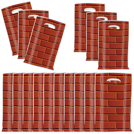 JUELANGER 50 PCS Brick Party Gift Bags, Plastic Birthday Candy Bags Goodie Bag for Party Supplies