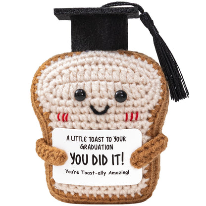 Crisky Handmade Funny Graduation Gifts for Her or Him, Positive Crochet Toast with Little Graduation Card and Grad Caps - You are Totally Amazing - Grad Gifts for College University Masters Degree