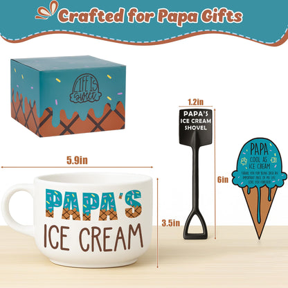 Funny Papa Gifts for Fathers Day from Granddaughter, Cool Birthday Grandparents Day Gift for Papa Grandpa from Grandkids Grandson, Novelty Papa's Ice Cream Bowl Presents Set