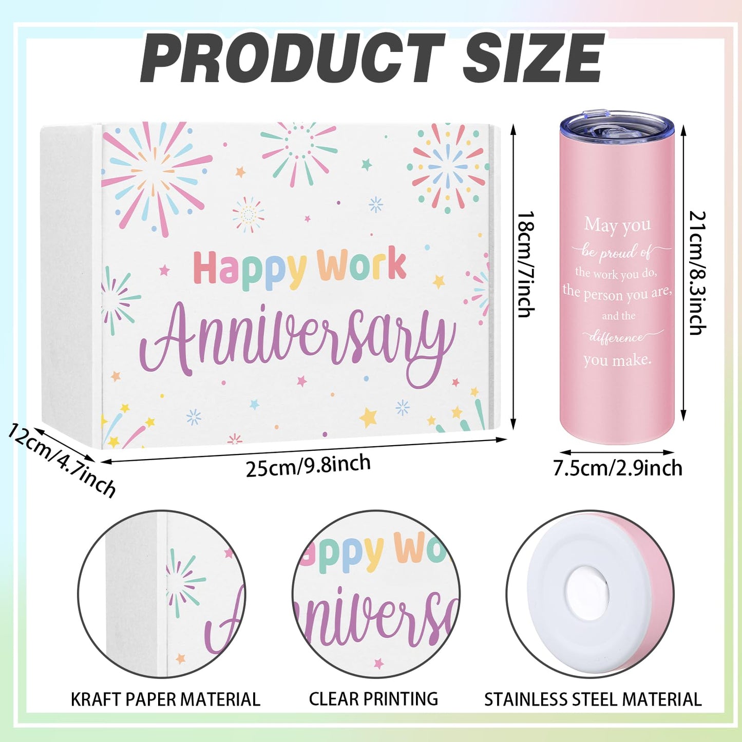 Geiserailie 7 Pcs Workiversary Gifts for Women Employee Appreciation Gift Thank You Gifts Workiversary Box Include 20oz Tumbler Notebook 3 Pens and Keychain for Office Coworker Employee(Pink)