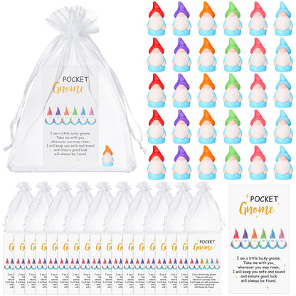 Silipull 30 sets Good Luck Gifts Bulk - Mini Resin Gnome Charms with Story Cards & Organza Bags - Teacher Appreciation Gifts Graduation Party Favors Pocket Tokens for Teacher Nurse Friends Coworkers