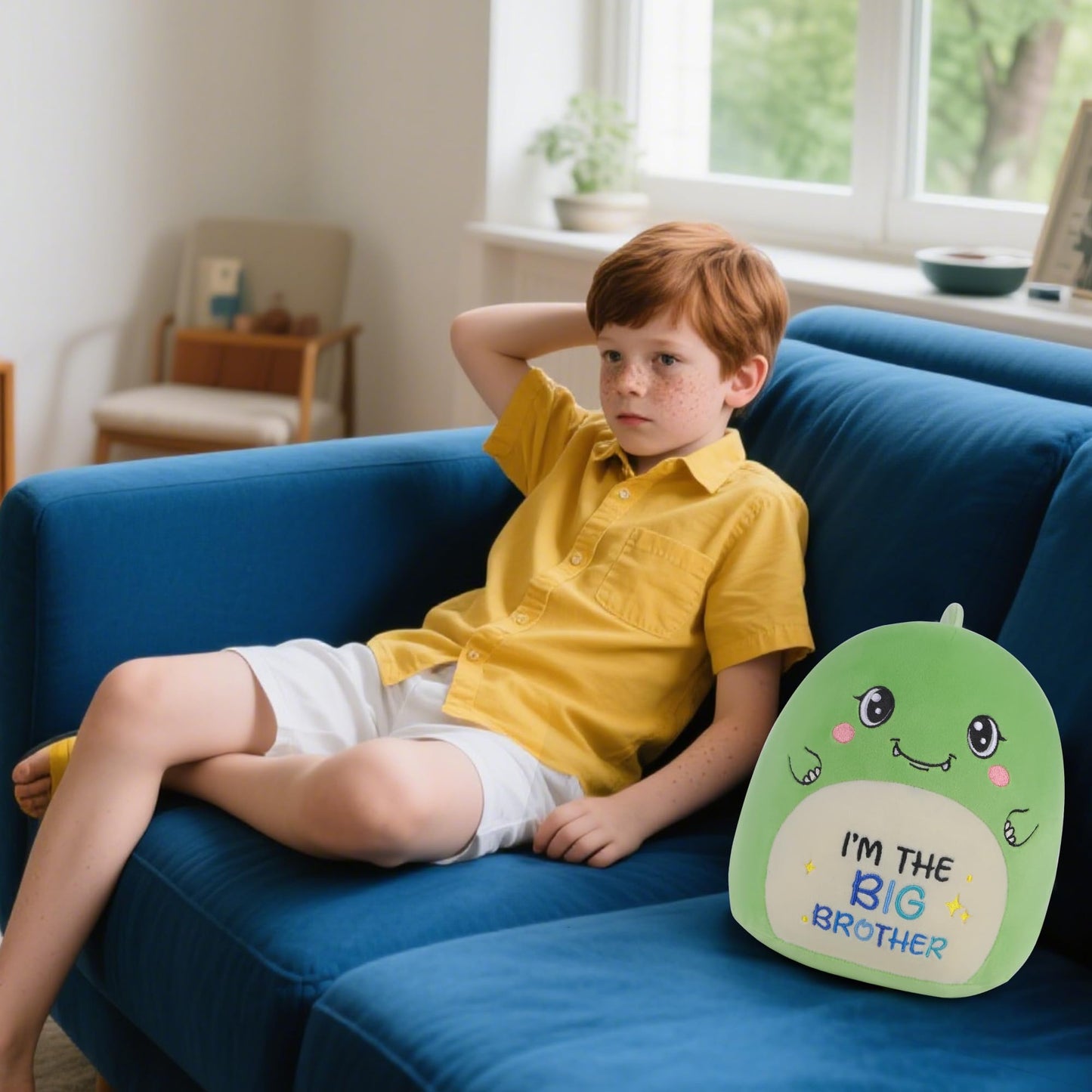 Big Brother Dinosaur Stuffed Animals: 9-Inch Cute Green Dinosaur Plush Toys, I’m The Big Brother Plushie Pillows, New Sibling Gifts for Boys Baby Shower Present
