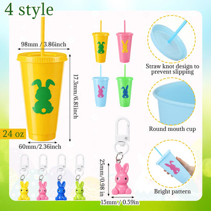 Willinglong 12 Set / 60 Pcs Easter Gift Include 24 oz Tumbler with Lids and Straws, Bunny Notebook, Colorful Pen for Easter Party Favor Basket Stuffers Classroom Prizes Gifts