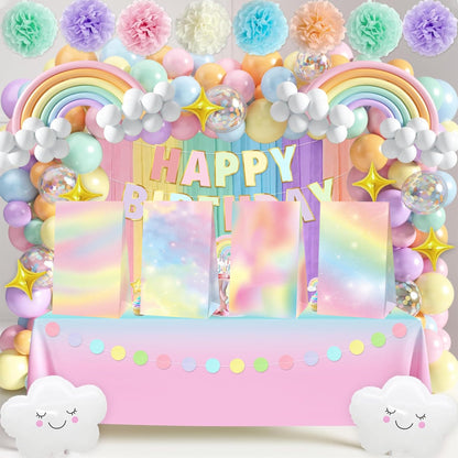24 Pcs Pastel Rainbow Goodie Bags with Stickers, Coloful Party Favor Bags Rainbow Party Favor Bag Pastel Gift Bag for Rainbow Birthday Wedding Decor
