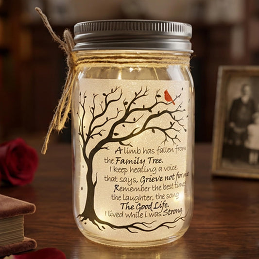 Memorial Gifts Mason Jar Light, Red Cardinal - Memory Gifts for Loss Loved Ones, Bereavement Gift Idea, A Limb Has Fallen From Our Family Tree (Red Cardinal)