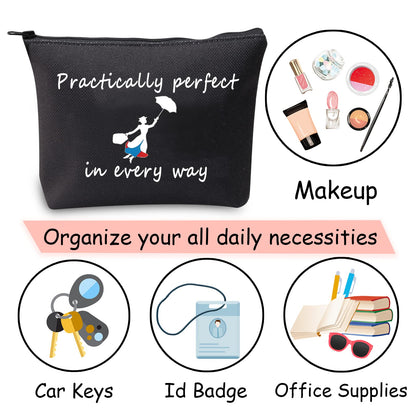 JXGZSO Mary Quote Makeup Bag Zipper Bag Practically Perfect in Every Way Movie Inspired Gift (ractically perfect in every way black)
