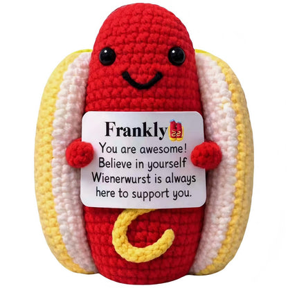 Hot Dog Crochet Gifts Cute,Funny Gag Birthday Gifts Men Women Emotional Positive Coffee Potato Hotdog Gift Plush Toy for Mom dad Christmas Friend Coworker Sister