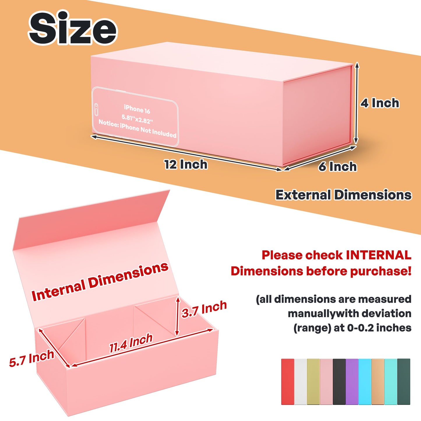 RYDDOY Pink Gift Box, 12x6x4'' Gift box for Presents with Lids Magnetic Closure Rectangle Collapsible for Bridesmaid Proposal Box, Wedding, Christmas, Halloween, Birthday Gift Packging