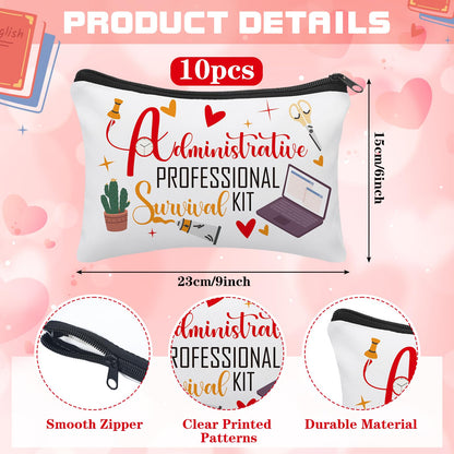 10 Pcs Administrative Professionals Day Gifts Cosmetic Bag Bulk Admin Assistant Survival Kit Secretary Appreciate Gift Bulk Makeup Bag for Admin Squad Employee Coworker Supplies