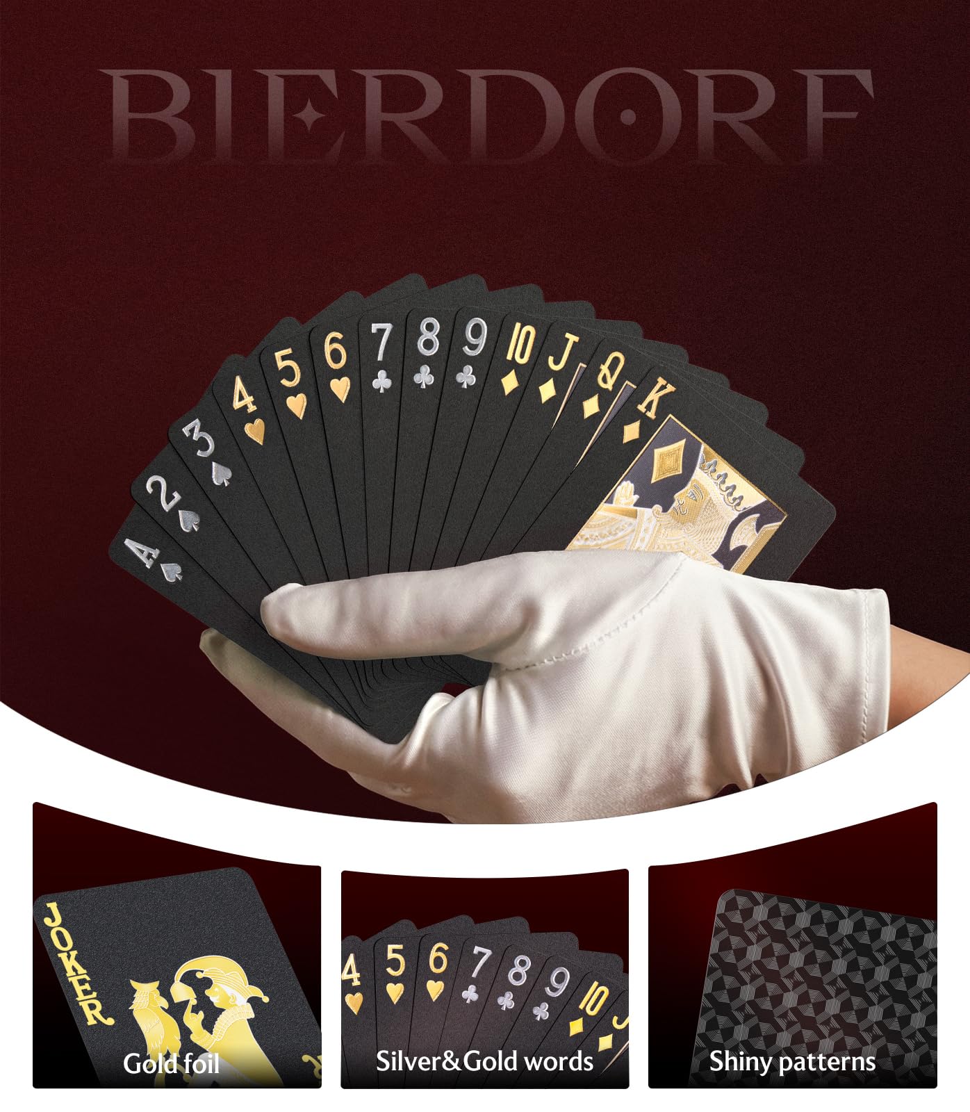 BIERDORF Diamond Waterproof Black Playing Cards, Poker Cards, HD, Deck of Cards (Black)