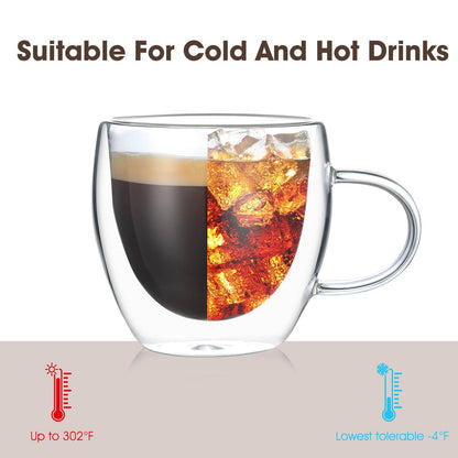 VENVENWEAVS Espresso Cups Set Of 4,Double Wall 5OZ Hand Blown coffee Shots Glass,Espresso Coffee Mugs In Gift Box,Perfect For Espresso,Latte,Cappuccinos,Tea Bag,Juice