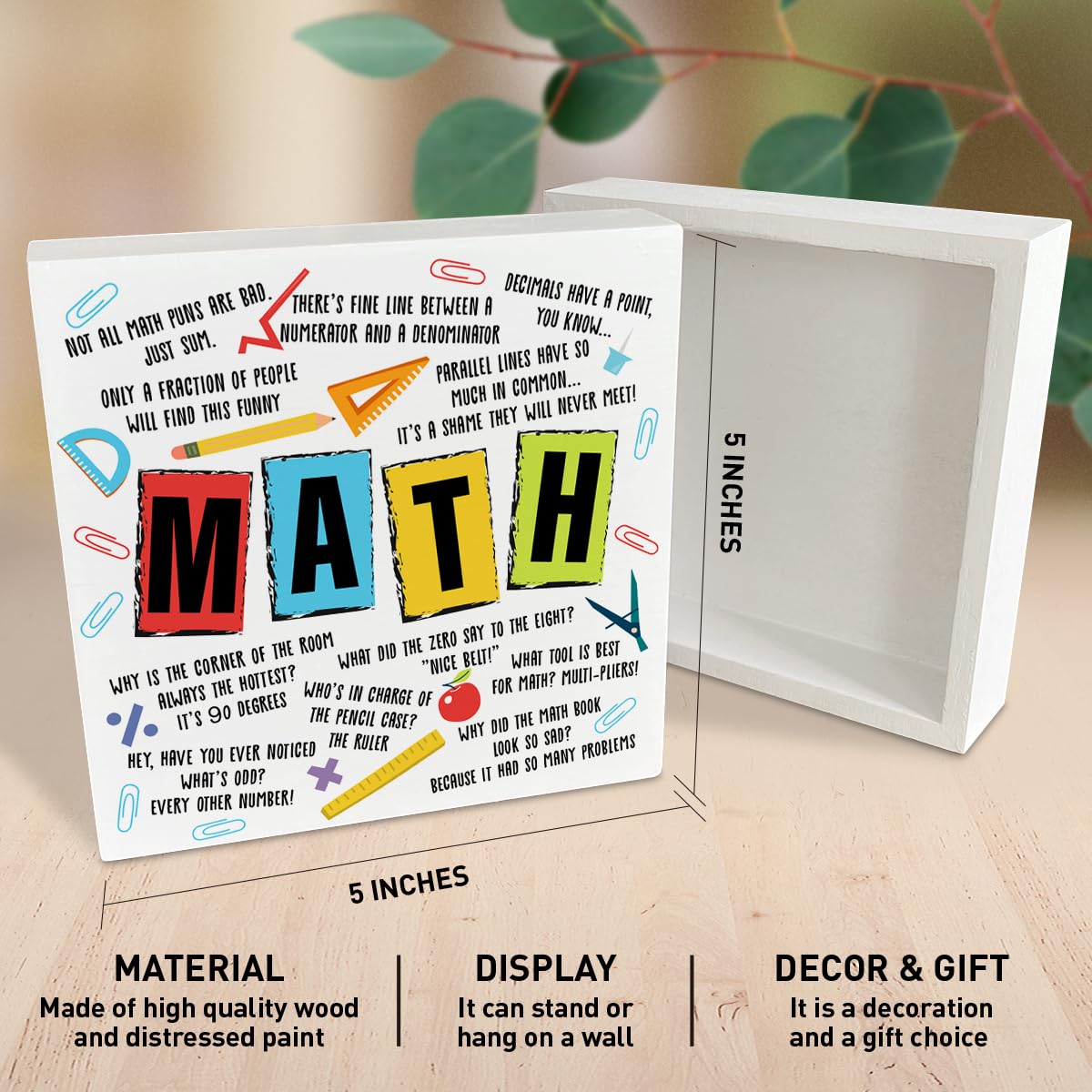 Math Teacher Gifts for Women Men, Teacher Birthday Christmas Teacher's Day Gifts, Back to School Teacher Gifts, Teacher Thank You Appreciation Gifts Retirement, The Math Book, Wooden Box Sign