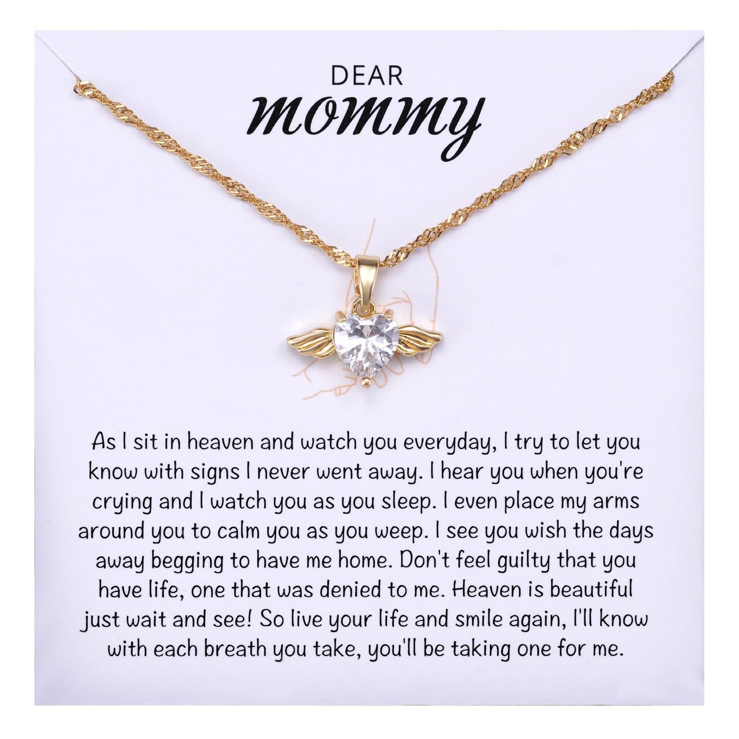 MIXJOY Baby Angel Wings Heart Necklace for Mom, Mommy of an Angel Remembrance Gift