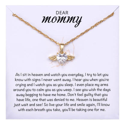 MIXJOY Baby Angel Wings Heart Necklace for Mom, Mommy of an Angel Remembrance Gift