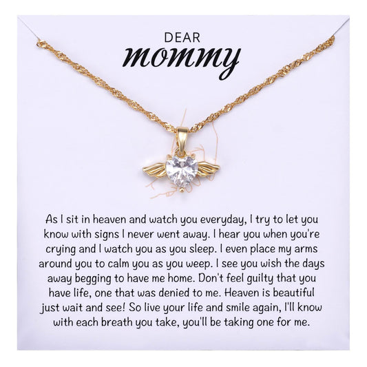 MIXJOY Baby Angel Wings Heart Necklace for Mom, Mommy of an Angel Remembrance Gift