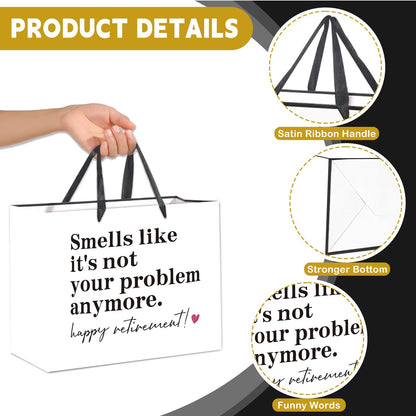 Anyangzhao Black and White Retirement Gift Bag, Funny Retirement Gift Bag with Greeting Card and Tissue Paper, Happy Retired Party Decorations for Men, Women, Farewell, Going Away Party Supplies