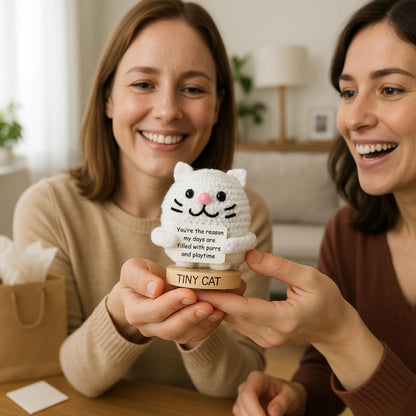 Cat Lover Gifts for Women - Positive Crochet Animal with 30 Cute Signs | Cat Mom Gift for Women for Birthday | Funny Fur Mama Themed Decor Stuff Present Ideas for Cats Lady | Present Idea for Friends