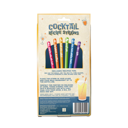 Gift Republic Cocktail Recipe Straws – Pack of 6 Reusable Glass Straws with Classic Cocktail Measurements – Includes Cleaning Brush – Fun Mixology Gift for Parties & Home Bars