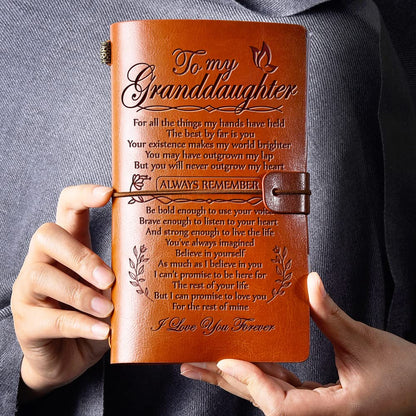 Hiipeenow Granddaughter Gifts from Grandma, to My Granddaughter Leather Travel Journal 140 Pages, Valentines Day Birthday Christmas Graduation Back to School Gift for Granddaughter